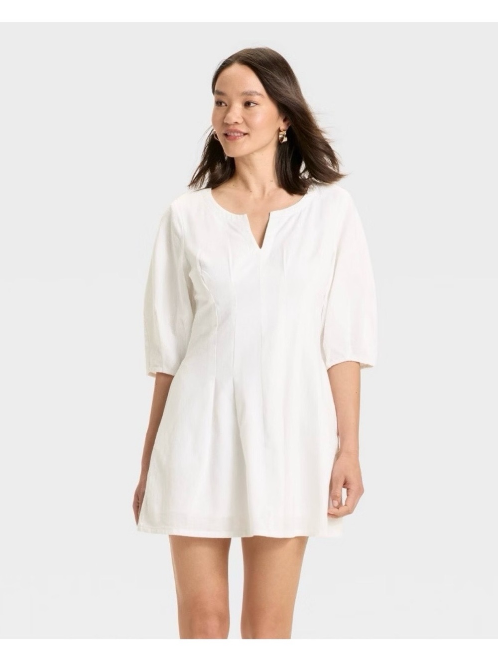 a new day White Puff Short Sleeve mini A-line dress